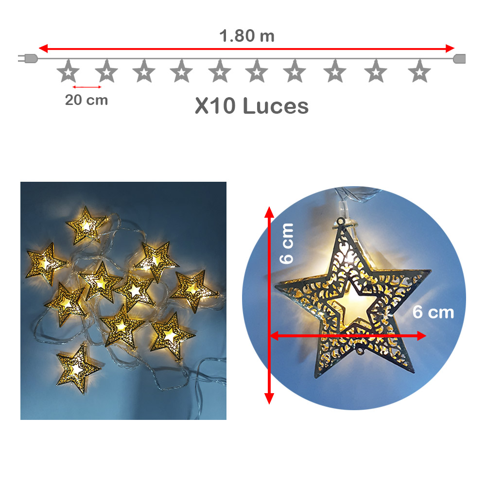 Extensión Luces Estrellas Metal 180cm Led X10  ZE044